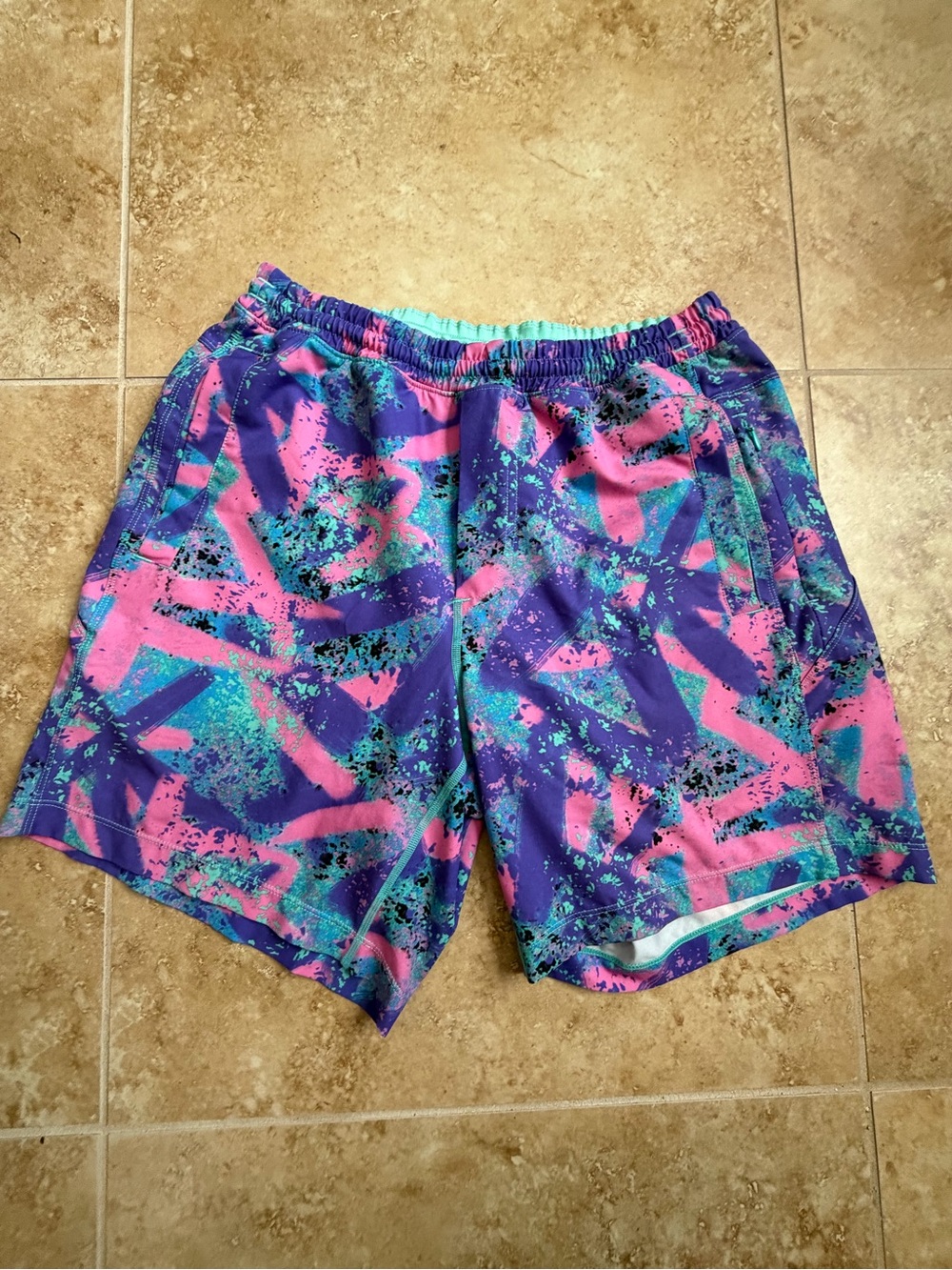 Men's Birddogs Athletic Shorts in Purple & Pink Abstract Print size medium